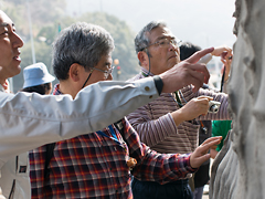 皿状構造の観察をする参加者